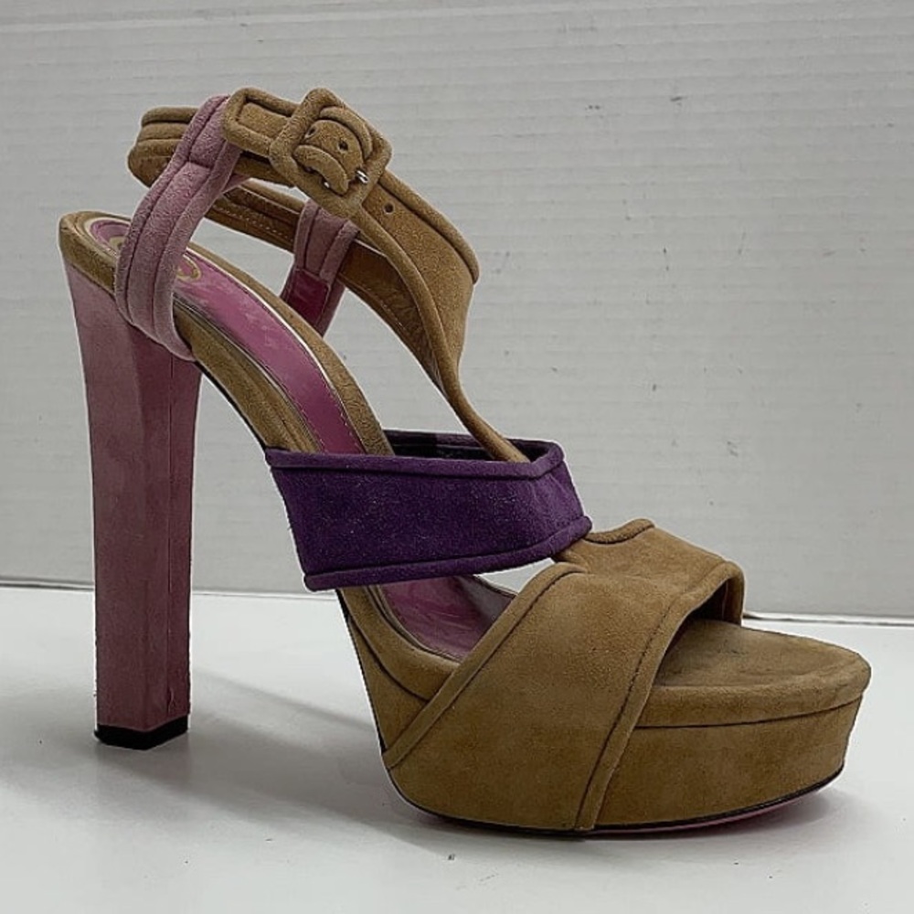 Authentic Gucci Two Tone Suede Platform Heels - Picture 5 of 13